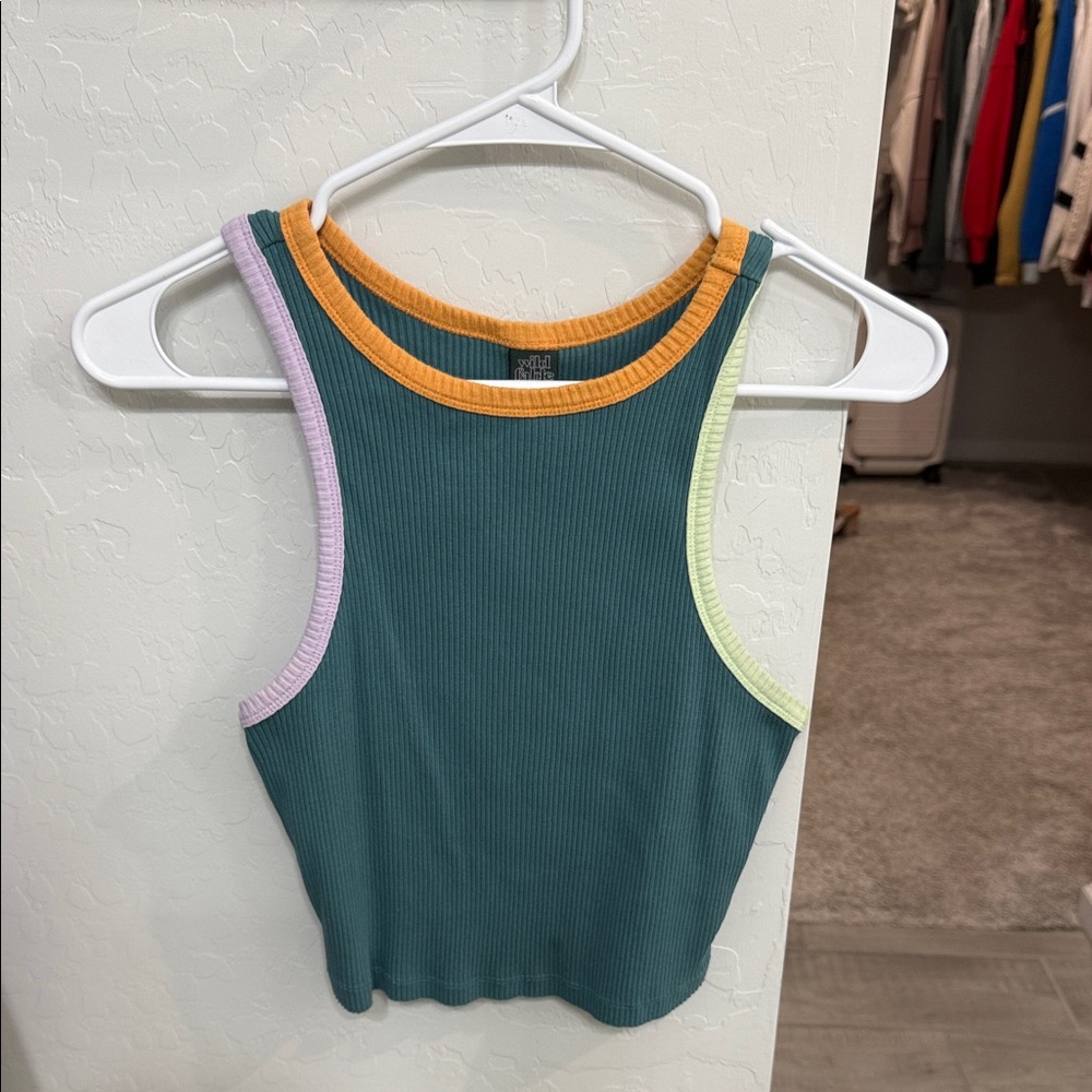 Wild Fable Ribbed Teal Tank with Color-Block Trim - small